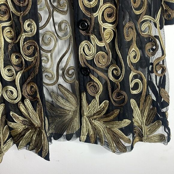 Parsley and Sage rare Soutache Black and gold sheer jacket size medium - Picture 3 of 6